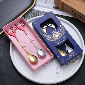 Cuillère en acier inoxydable de Noël, ensemble de couverts cadeaux, cuillère à café motif élan, cuillère à mélanger 304, cadeau amusant pour le Nouvel An - Product Image 4
