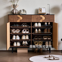 Meuble à chaussures d'entrée en bois, style moderne minimaliste du milieu du siècle, 4 niveaux, grand format, pour l'entrée de la maison