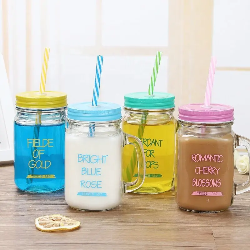 Factory Custom Cheap Price Round Shape Clear Glass Mason Jar Wholesale Promotion glass Container Cups with Lid and Straw