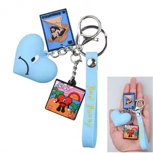 hot selling bad Bunny series Custom Design cartoon pvc Keyring 3D Metal key chains