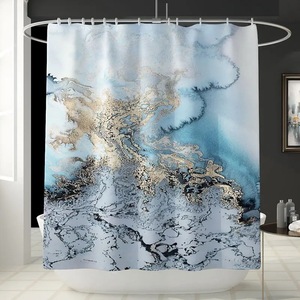 Rideau de Douche en Polyester Effet Marbre Bleu Doré, Impression Numérique Personnalisée, Imperméable, Vente en Gros, Moderne - Product Image 3