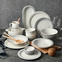 Service de Table en Grès de Style Nordique, Vaisselle en Céramique Créative pour la Maison, Assiette à Petit Déjeuner Simple, Bol à Soupe et Assiette à Fruits avec Coffret Cadeau