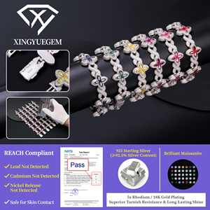 Wholesale Fine Jewelry Colorful Four Leaf Clover 925 Silver Luxury Cuban Link Iced Vvs Moissanite Rhodium <b>Bracelets</b> Bangles - Product Image 5