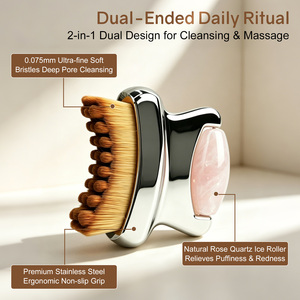 Brosse nettoyante visage 2-en-1 en quartz <span class=keywords><strong>rose</strong></span> naturel, masseur pour soins du visage à domicile, outil de spa pour le nettoyage quotidien de la peau et le massage liftant - Product Image 2