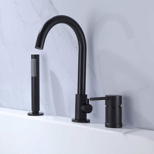 Rubinetto per <span class=keywords><strong>Vasca</strong></span> da Bagno Moderno in Ottone Lucidato, Montaggio su Piano, Monocomando a Tre Fori <span class=keywords><strong>con</strong></span> Doccetta a Pioggia Calda/Fredda - Product Image 5