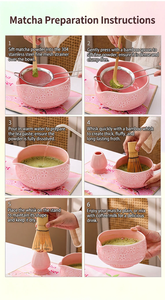 Keramik-Matcha-Tee-Set mit Sakura-Design, 100-Zinken-Bambusbesen (Chasen) & Tee-Tablett, Teezeremonie-Kit in tragbarer Ledertasche - Product Image 6