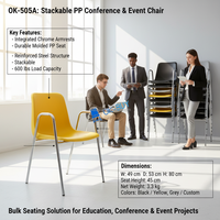 Chaise de conférence empilable OK-505A en PP avec accoudoirs chromés, structure en acier renforcé, chaise pour événements, écoles et formations