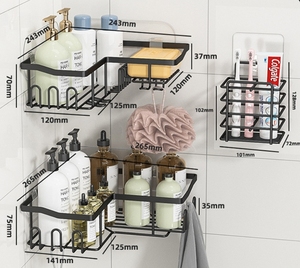 Custom No Drilling Adhesive Corner Shower <strong>Caddy</strong> Black Bathroom Accessories Shower <strong>Caddies</strong> with Soap Holder <strong>Storage</strong> Rack - Product Image 6