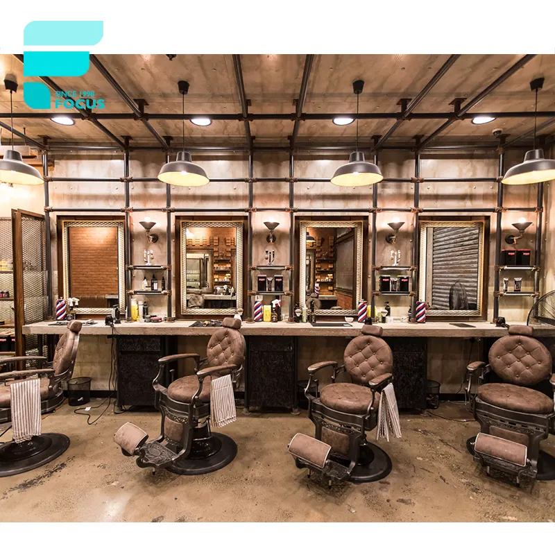 Salon de coiffure professionnelle, Design d'intérieur et fourniture de meubles, vitrine avec miroir pour vitrines de travail