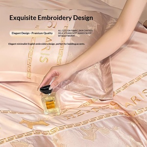 Parure de lit de luxe haut de gamme quatre pièces en soie glacée lavée, soyeuse et lisse, pour l'été, avec housse de couette imprimée - Product Image 1