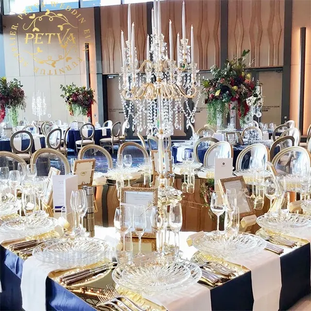 Cristal acrylique autres bougeoirs lanternes bocaux à bougies centres de table en or pour table de mariage