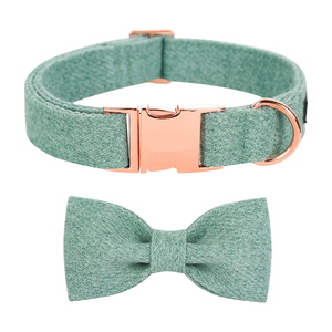 <span class=keywords><strong>Collar</strong></span> de perro con correa de lujo, regalos con pajarita desmontable, tela de cáñamo, algodón, <span class=keywords><strong>Collar</strong></span> de perro, hebilla de Metal de oro rosa personalizada - Product Image 1