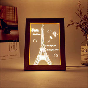 Lampe LED acrylique 3d en bois, cadre de <span class=keywords><strong>Photo</strong></span>, tour de <span class=keywords><strong>Paris</strong></span>, tableau abstrait, Illusion, Table de chevet, décoration pour chambre à coucher, cadeau pour enfants - Product Image 1
