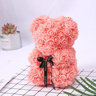 Valentinstag Teddybär konservierte Rosen, Rose Teddybär 40cm, Teddybär Hausschuhe Geschenk Bär Baumwolle Logo