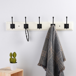 Perchero de pared de doble capa con 5 ganchos de aleación de zinc y MDF, blanco/negro, rectangular, para sala de estar/ropero, individual - Product Image 2