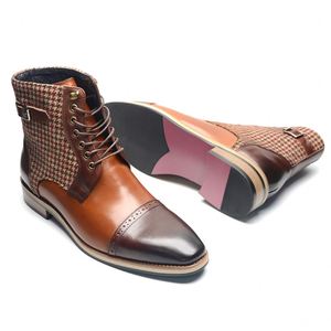 Bottes en cuir à lacets pour homme, en cuir de vachette pleine fleur, faites à la main, à bout pointu, pour l'automne et l'hiver, style décontracté - Product Image 6