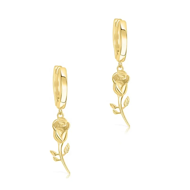Gemnel dainty jewelry 925 sterling silver 18k gold plated rose flower earrings charm drop earrings