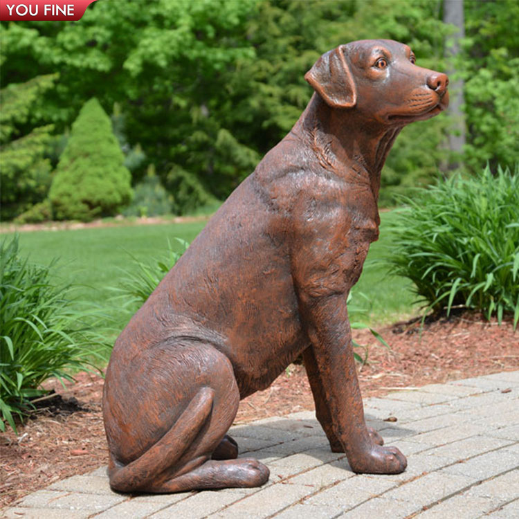HomeZone Grande 35cm Rustica Effetto Legno Seduto Cane Labrador Scultura Driftwood Casa Ornamenti da Giardino Prato Statua Resistente Alle Intemperie Poliresina Materiale