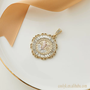 Colgante de diseño, collar de moneda mexicana de 50 pesos, colgante de oro con cristal alrededor de colgantes religiosos simples, aleación de cobre AP148 - Product Image 5