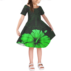 Hawaii ibisco nero e rosso per bambini vestito estivo a manica corta per bambine abbigliamento Casual per bambini da 4 a 14 anni - Product Image 2