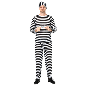 Conjunto de Disfraz de Prisionero Adulto, Atuendo de <span class=keywords><strong>Recluso</strong></span> a Rayas para Halloween, Cosplay, Fiesta Temática - Product Image 4