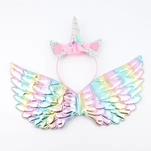 Hot Selling Butterfly Wings Fairy Wings Unicorn Headband Carnival Party Costume Set