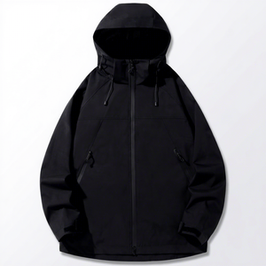 Unisex Hooded Windproof Jacket Solid Color Casual Autumn Wear Zipper Front Logo Regular Fit 100% Polyester Woven Material - Product Image 6