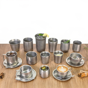 Tasses à café en métal givré à double paroi, en acier inoxydable 304, polies par vibration, ensemble de tasses à espresso, cappuccino et latte pour barista de café - Product Image 4