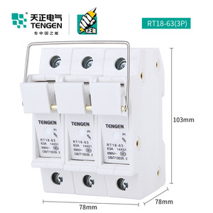 Tengen RT18-63 3P Fuse <b>Holder</b> 63A 690V Rail Mounted Ceramic Base - Product Image 4