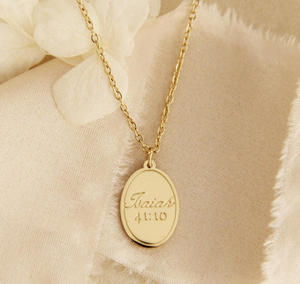 Stainless Steel Isaiah 41:10 Necklace Fear Not for I Am With You Necklace Personalized Oval Scripture Christian Jewelry <strong>Gift</strong> - Product Image 1