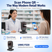 UIMG FS30 Scanner de codes QR 2D mains libres économique, USB Plug & Play pour caissier de magasin de proximité