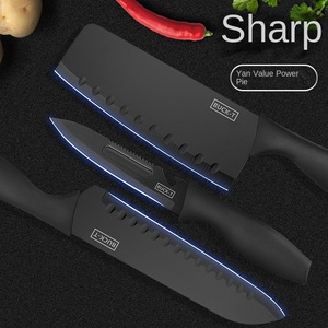 Set da 7 Pezzi di Coltelli da Chef da Cucina Neri all'Ingrosso Lame Professionali in Acciaio Inossidabile con Tagliere e <span class=keywords><strong>Portacoltelli</strong></span> - Product Image 4
