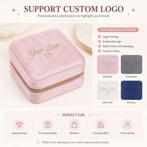 Caja Organizadora de Joyas de Viaje Personalizada de Terciopelo para Aretes, Collares y Anillos con Espejo y Forro de PU, Regalos para Eventos - Product Image 5