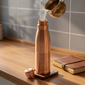 Bouteille isotherme en cuivre avec couvercle, design minimaliste, vaisselle de voyage portable - Product Image 6