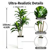 Tanaman Dracaena Artifisial Tahan UV Ramah Lingkungan 150cm Pot Persegi Putih Pohon Jagung Palsu untuk Resepsi Lobi Kantor