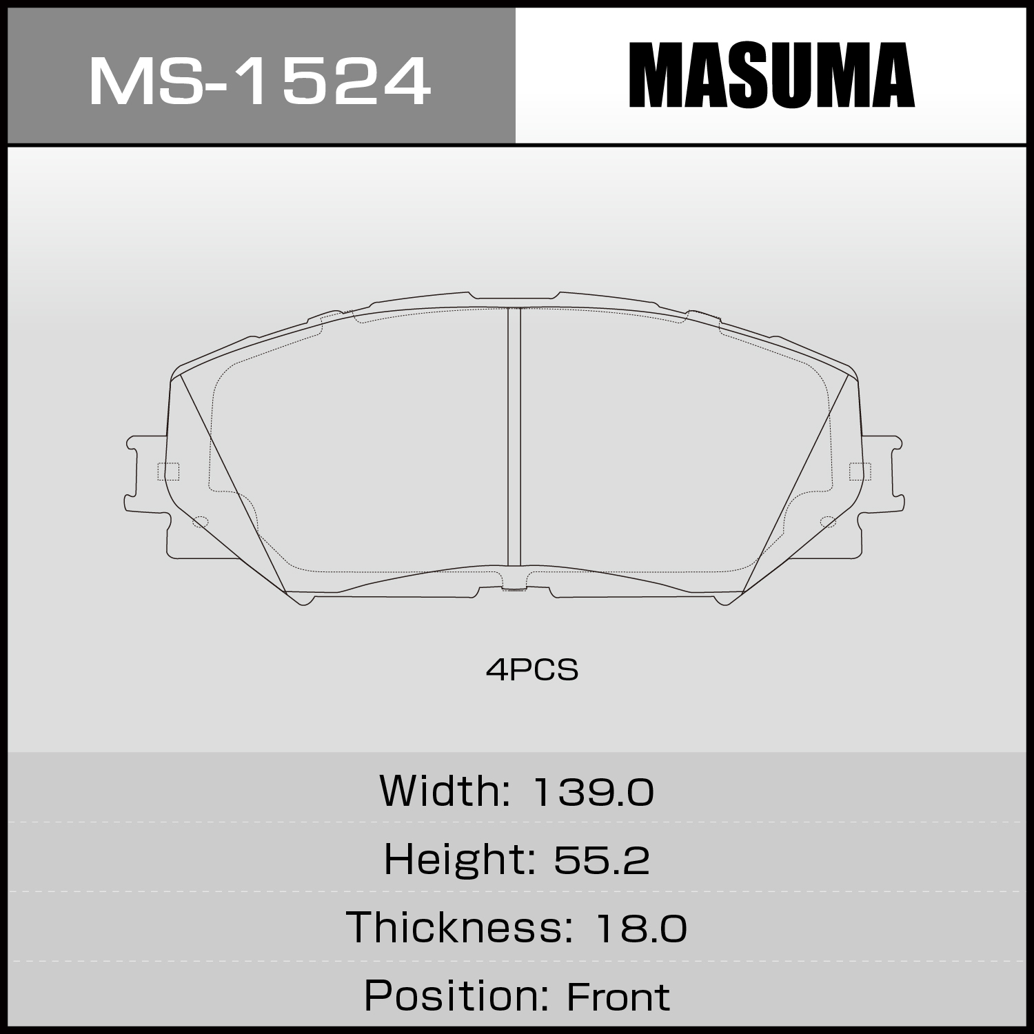 misaki takeuchi feve　馬　マット仕上げ MS-1524N Japan MASUMA Brake Pads for Toyota Corolla AURIS