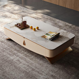 JINS-Meuble de télévision en marbre de luxe, couleur naturelle, table basse en marbre avec pieds en métal - Product Image 4