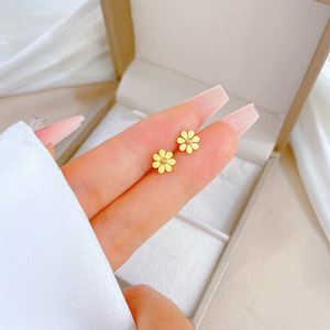Fashion 18k Gold Plated Stainless Steel Jewelry <strong>Set</strong> Women 5 Pcs Flower Jewelry <strong>Set</strong> Necklace <strong>Bangle</strong> Bracelet Stud Earrings Anklet - Product Image 4