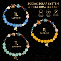 Ensemble de 3 bracelets du Zodiaque et du Système Solaire, pierres naturelles, breloque dorée, pendentif étoile, Bélier, Scorpion, cadeau d'anniversaire, vente en gros OEM