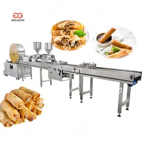One Step Automatic Filling samosa and spring rolls making Press Coating Machine Gas Heating Lumpia Spring Roll Production Line