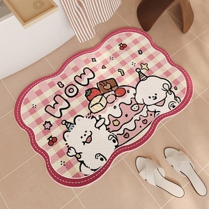 Cute Faux Cashmere Floor Entrance Pink Bath Mat Non-slip Bedside Bathroom <strong>Rug</strong> for Washable Bedroom - Product Image 2