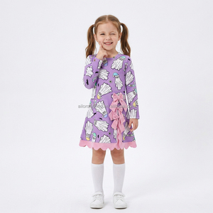 Robe d'Halloween personnalisée pour filles, manches longues, en tissu yoga, imprimé fantôme et citrouille, double nœud latéral, ourlet festonné - Product Image 2