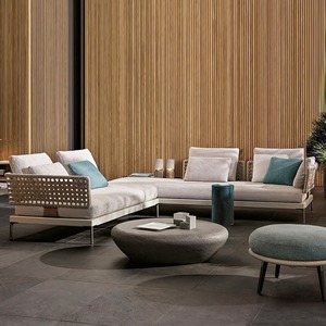 Ensemble de canapés en rotin d'extérieur, meubles de jardin contemporains en teck, résistants aux intempéries, 6 places - Product Image 1