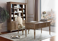 Nouveau Style français élégant Antique rétro classique président ensemble de meubles de bureau à domicile maître patron bureaux en bois avec ensemble de bibliothèques