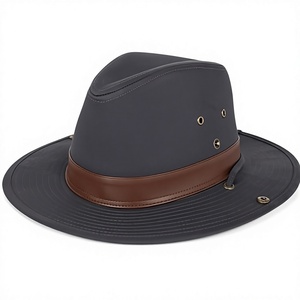 Water-Resistant Wide Brim <b>Bush</b> <b>Hat</b> with Leather Trim - Product Image 1