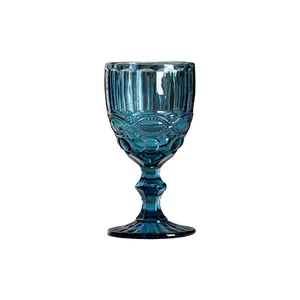 Cheap Decoration Embossed Goblet Wine Glass Vintage Wine Glass Colored Goblet Wine Glasses