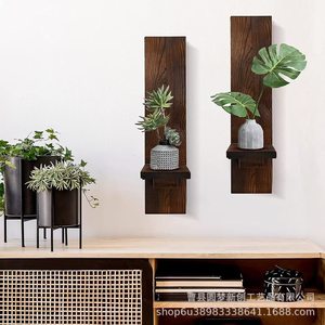 Cross-border wooden <b>wall</b>-mounted living room storage rack, wooden <b>wall</b> candle lamp holder, decorative <b>display</b> <b>wall</b> storage rack - Product Image 5