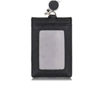 Sarung Dompet RFID Tempat Kartu ID Kulit dengan 4 Slot Kartu dan Tali/Tali Leher. Gulungan Lencana Dapat Ditarik Tambahan