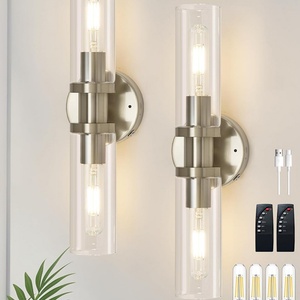 Lámparas de Pared Inalámbricas Modernas de 4 Bombillas, Color Níquel Arena, Juego de 2 Piezas, Control Remoto, Fuente de Luz LED, Hierro, para Sala de Estar, Dormitorio, Baño - Product Image 1