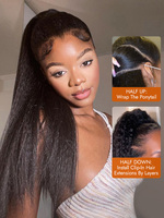 Extensions de cheveux en queue de cheval 100% cheveux humains, lisses et crépus, à clipser, mi-hautes mi-basses, tendance, sans couture, aspect naturel pour femmes